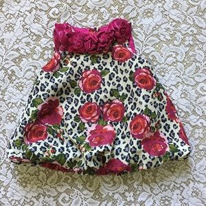 🆕🍼🎀  Baby Girl Floral Dress 3-6mo Flowers roses collar knee length satin pink